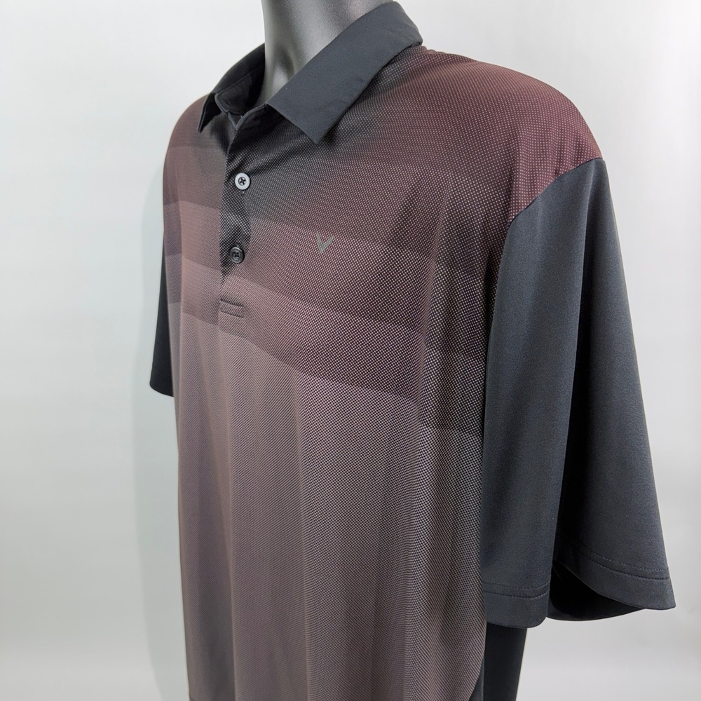 Callaway Opti-Dri Mens‎ XL Polo Shirt Black Burgundy Gradient Stripe Golf Top - Picture 9 of 9